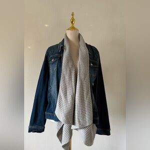 INC Denim Jacket with Gray Draped Sweater